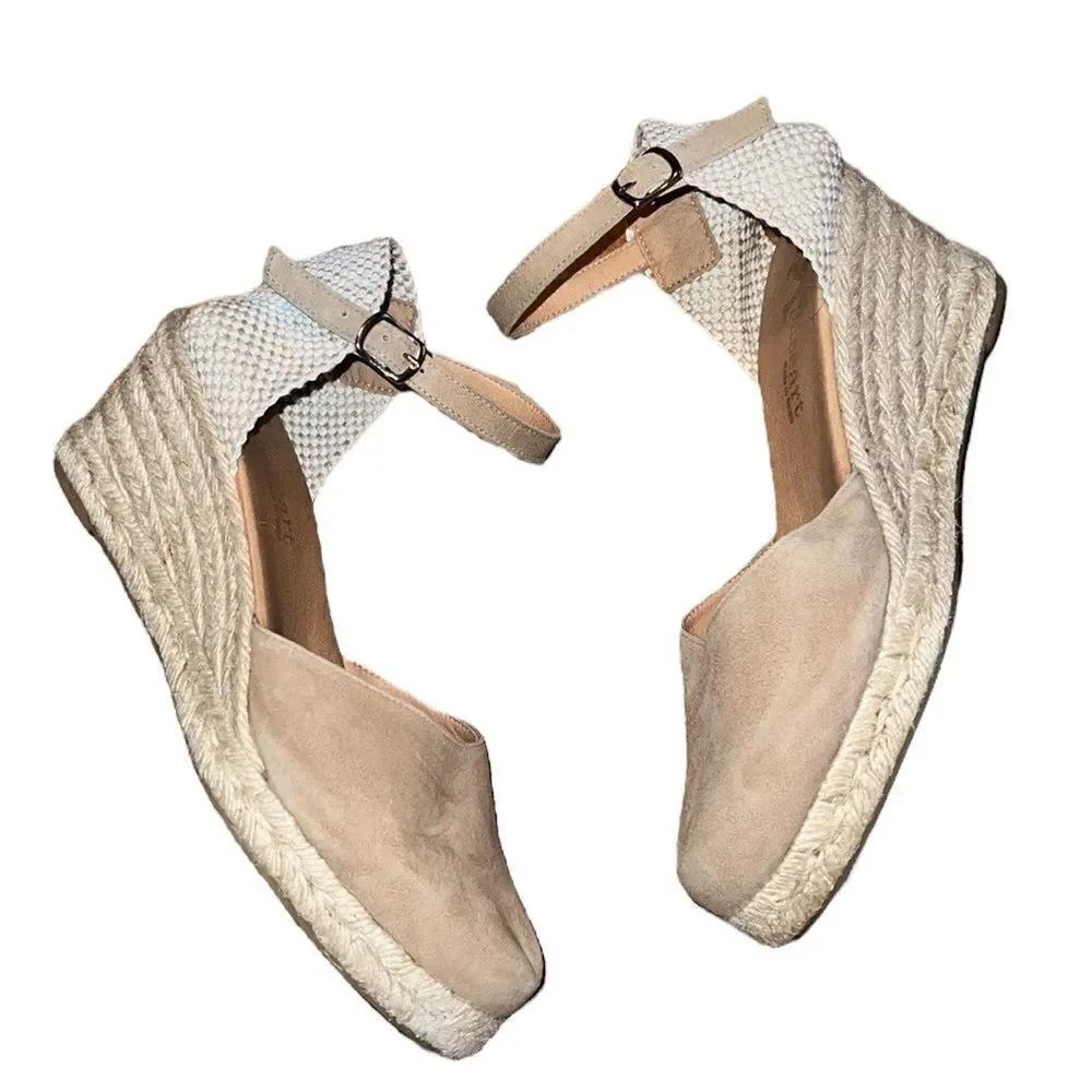 Paseart Tan Suede Espadrille Shoes Size 9.5